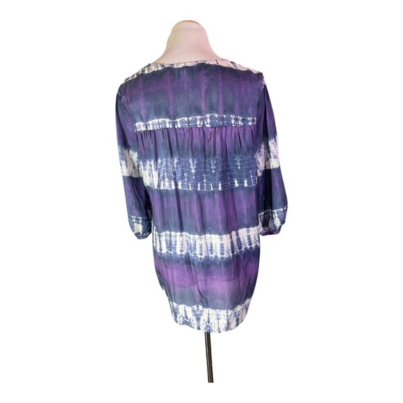 Calypso St. Barth for Target Size M Silk Tie Dye Blouse Lace 3/4 Sleeves Boho - Picture 10 of 13
